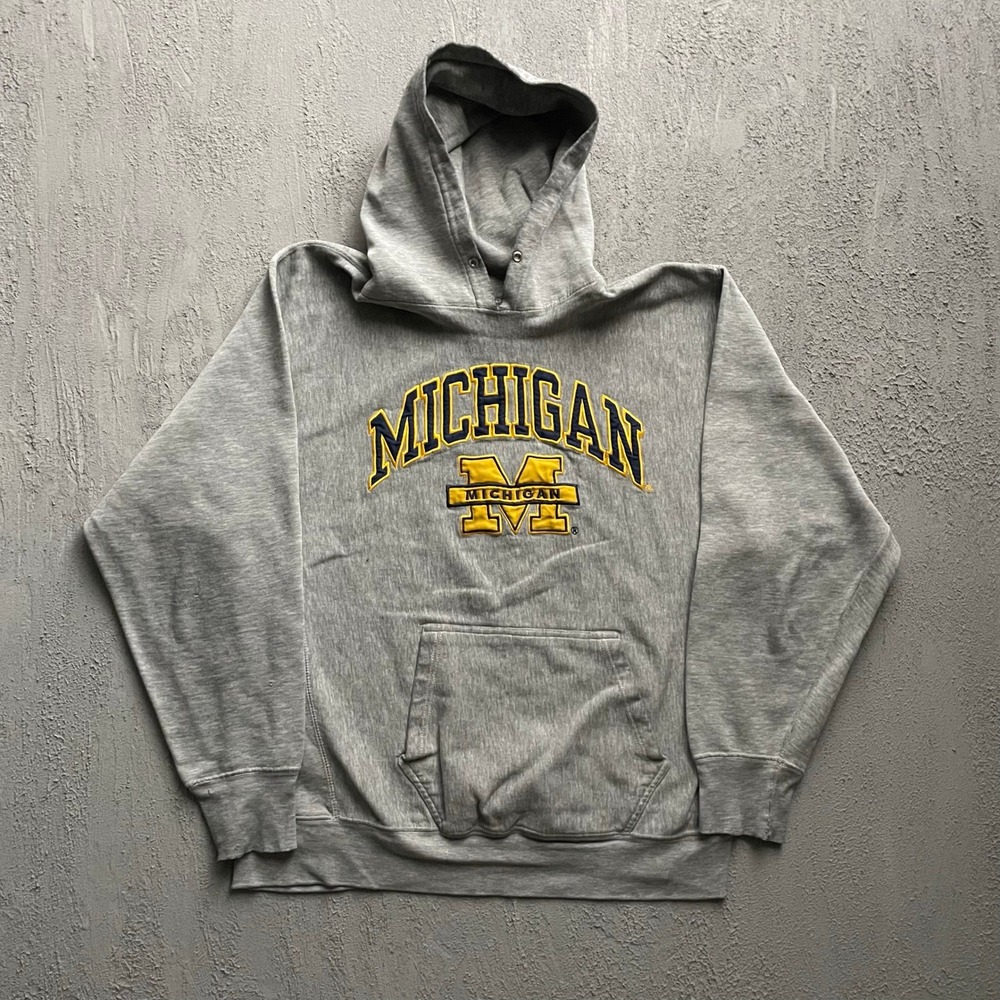 Vintage Michigan Wolverines Embroidered Hoodie Mens XL Grey 00s Steve & Barrys